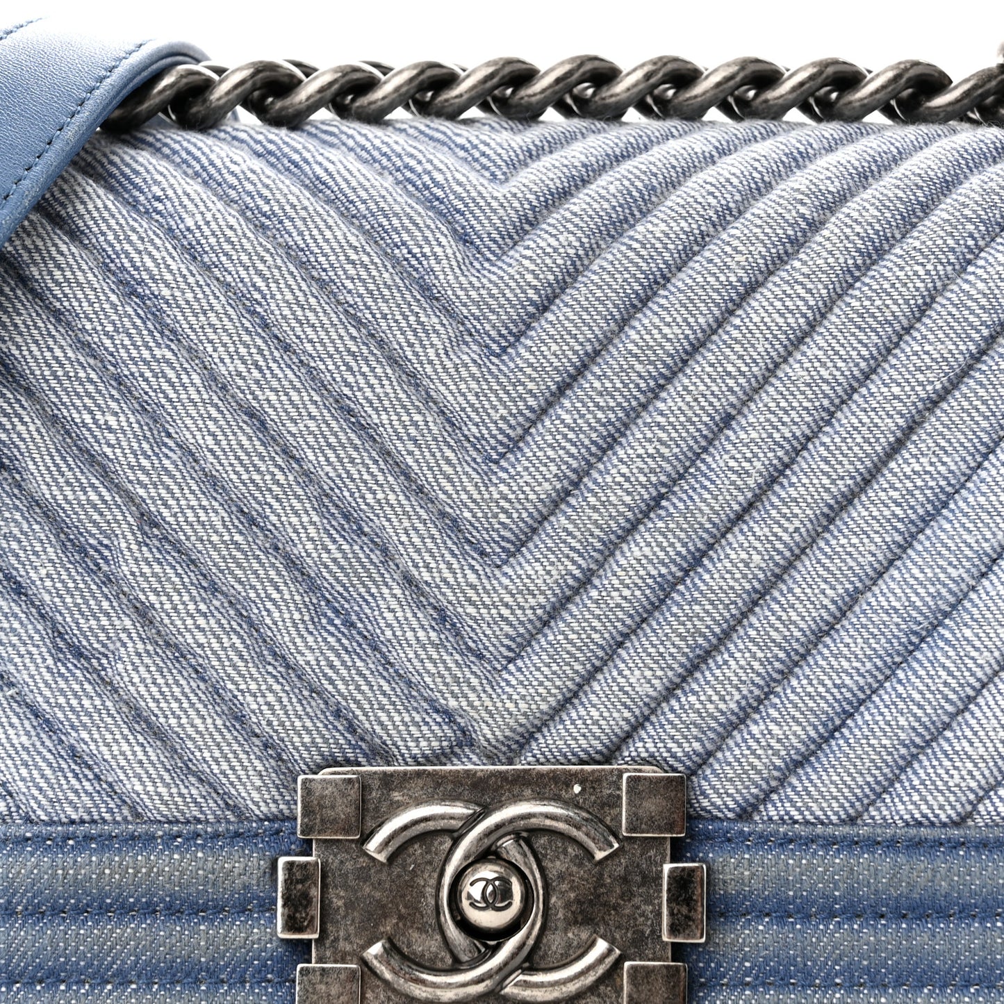 Denim Chevron Quilted Small Boy Flap Blue