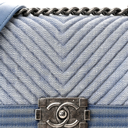 Chanel Denim Chevron Quilted Small Boy Flap Blue 8 of 13