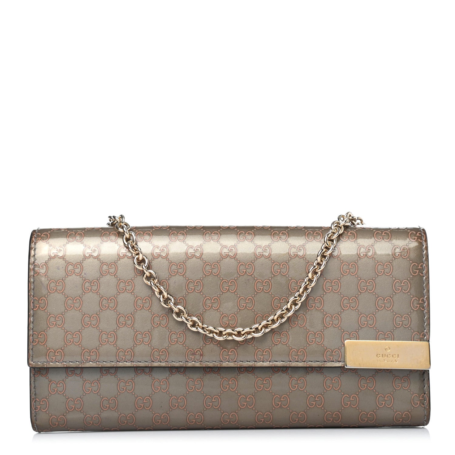 Gucci Patent Microguccissima Dice Chain Wallet Grey Pink 1 of 4