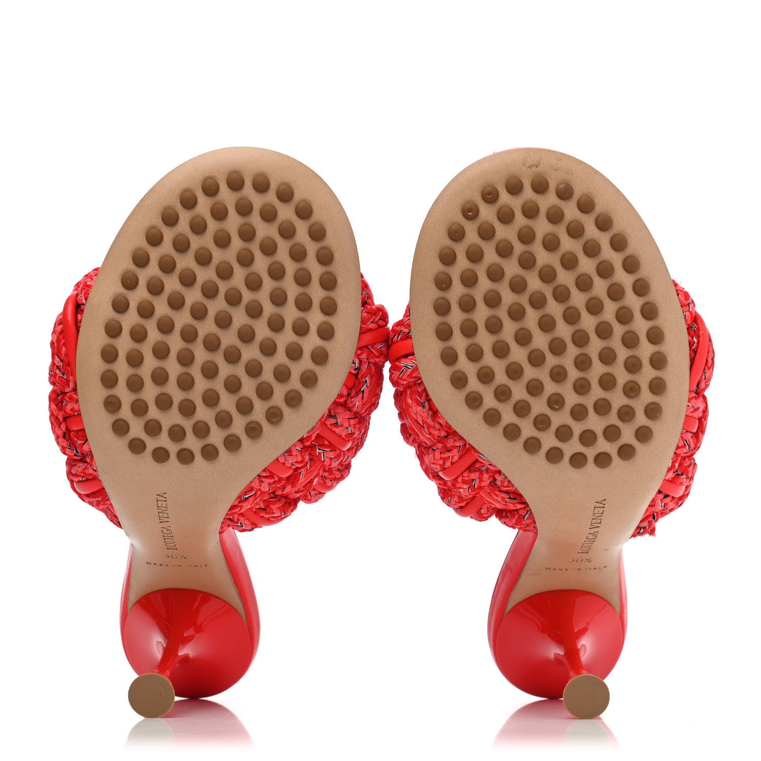 Bottega Veneta Lambskin Rope Woven Dot Sandals 38.5 Bubble Gum Tomato 5 of 14