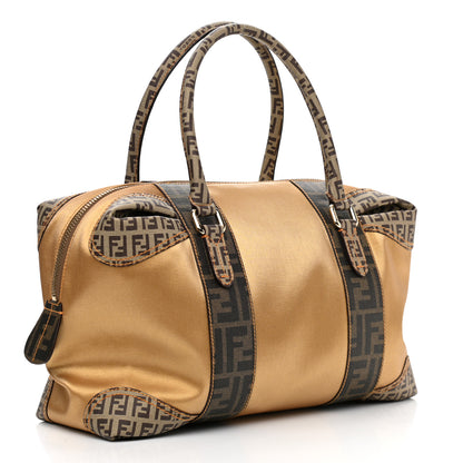 Fendi Zucca Zucchino Spalmati Mixed Media Boston Gold Mogano Panna 3 of 11