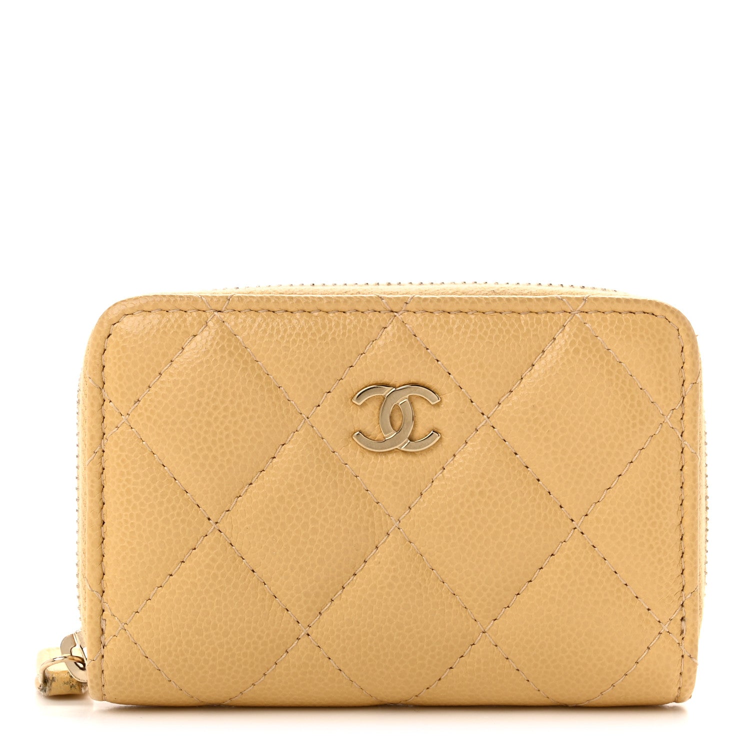 Chanel Caviar Quilted Zip Around Coin Purse Yellow 1 of 9