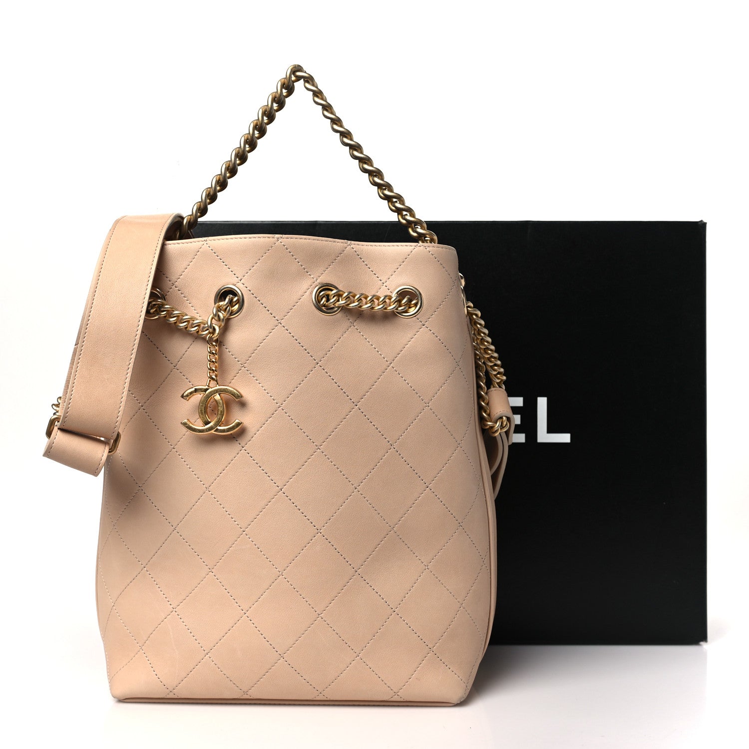 Chanel Calfskin Quilted Small On My Shoulder Drawstring Bag Beige 11 of 11