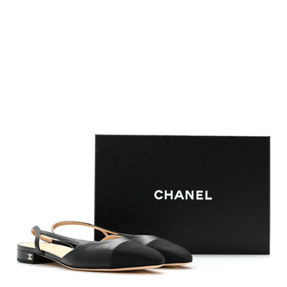 Chanel Goatskin Grosgrain Cap Toe CC Slingback Sandals 40 Black 10 of 10