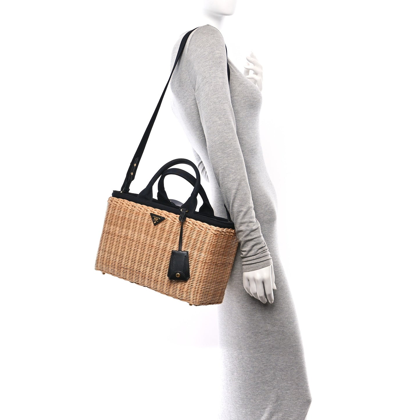 Wicker Canvas Large Tote Naturale Black