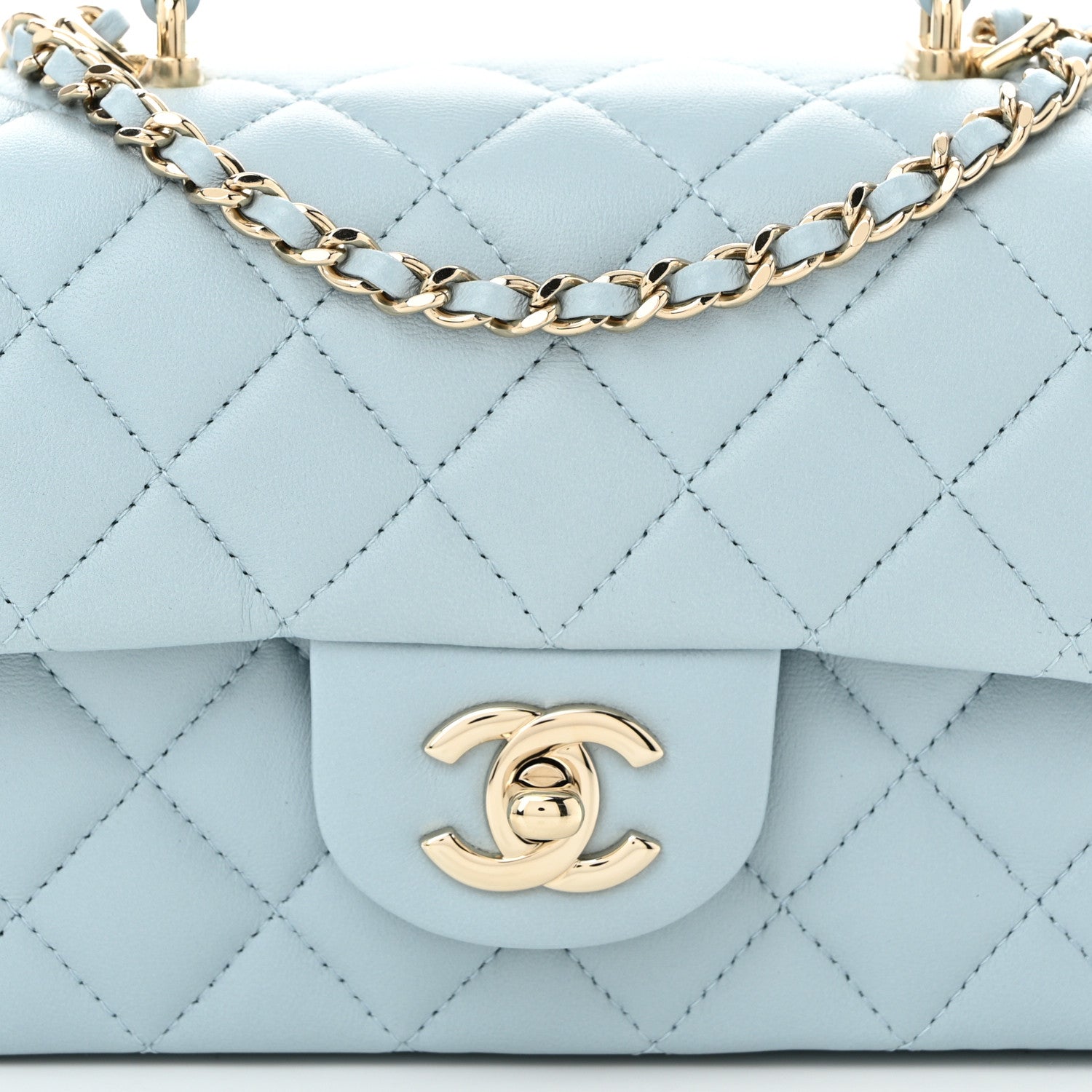 Chanel Lambskin Quilted Mini Top Handle Rectangular Flap Light Blue 8 of 10