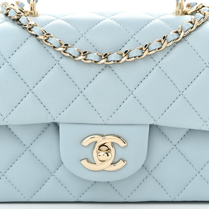 Chanel Lambskin Quilted Mini Top Handle Rectangular Flap Light Blue 8 of 10