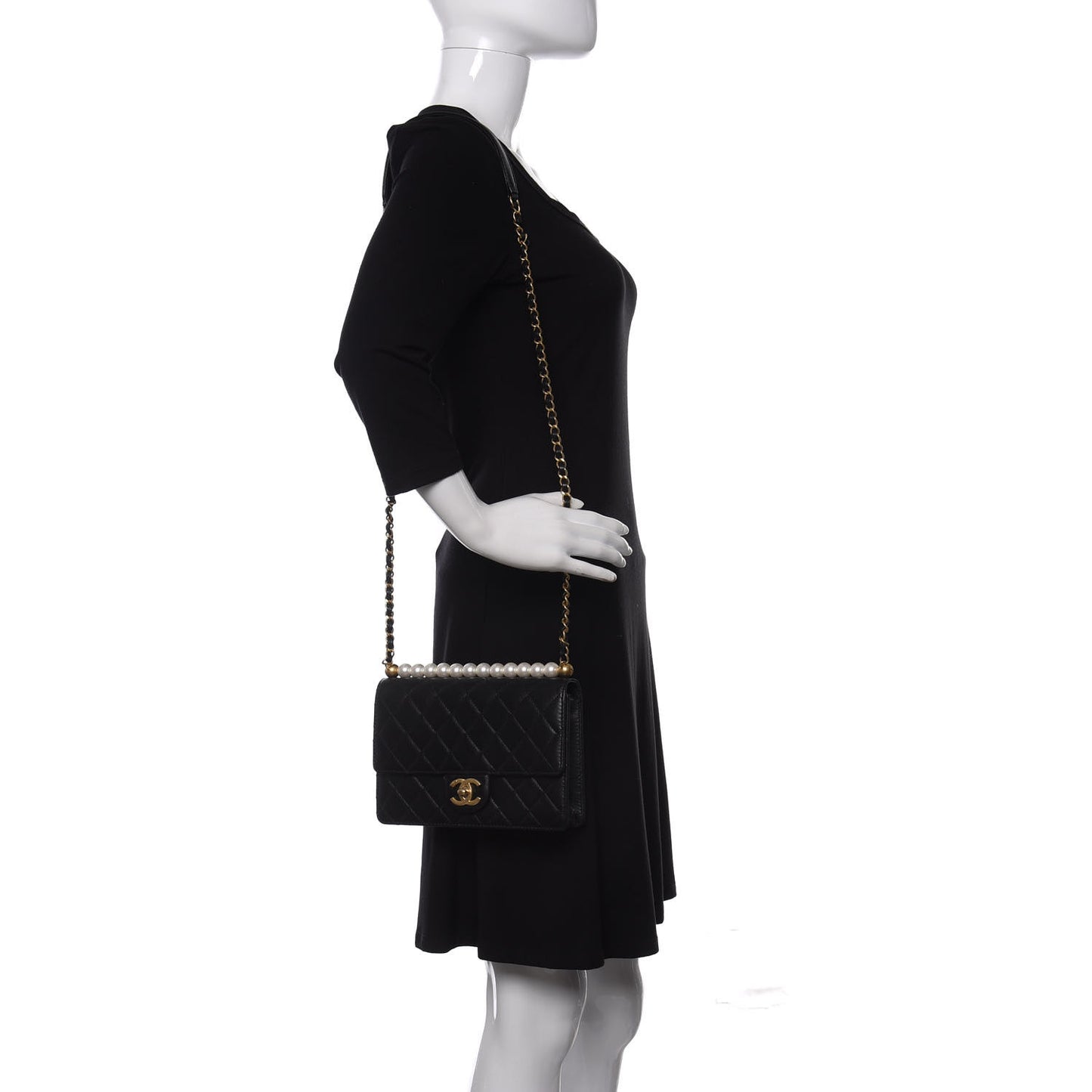 Lambskin Quilted Small Chic Pearls Flap Black