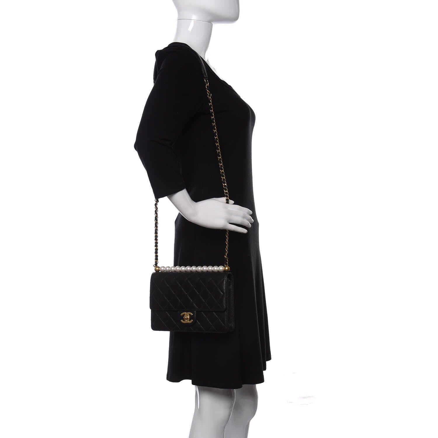 Chanel Lambskin Quilted Small Chic Pearls Flap Black 2 of 11