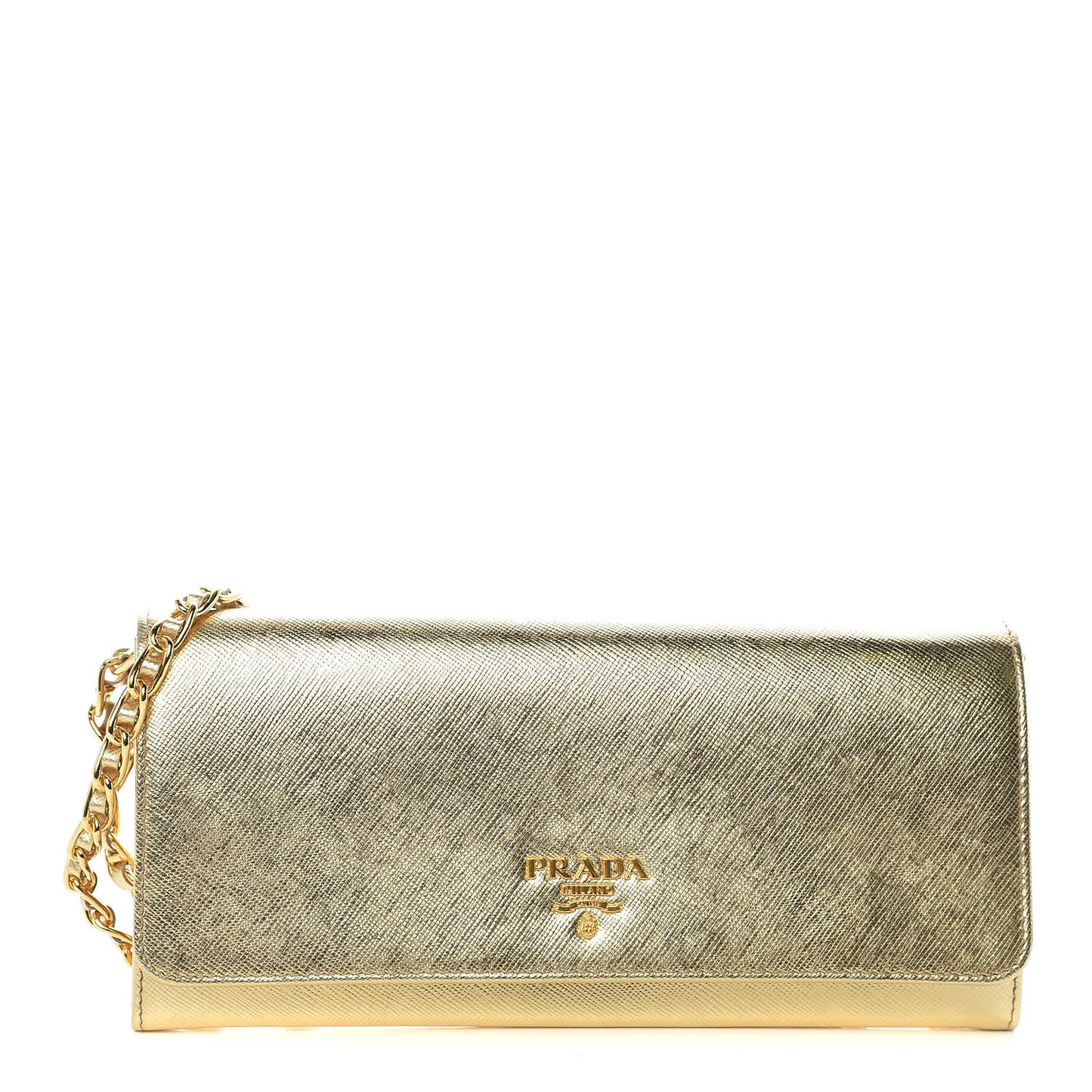 Saffiano Metal Oro Chain Wallet Platino
