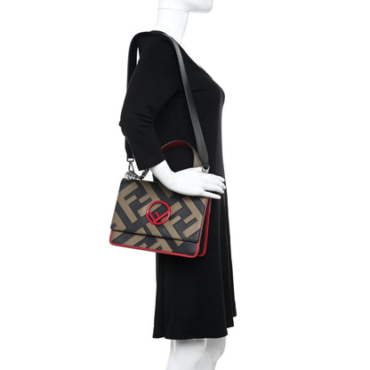 Fendi Vitello Century F is Fendi FF Diagonal Inlay Kan I Shoulder Bag Fango Black Fragola 2 of 8