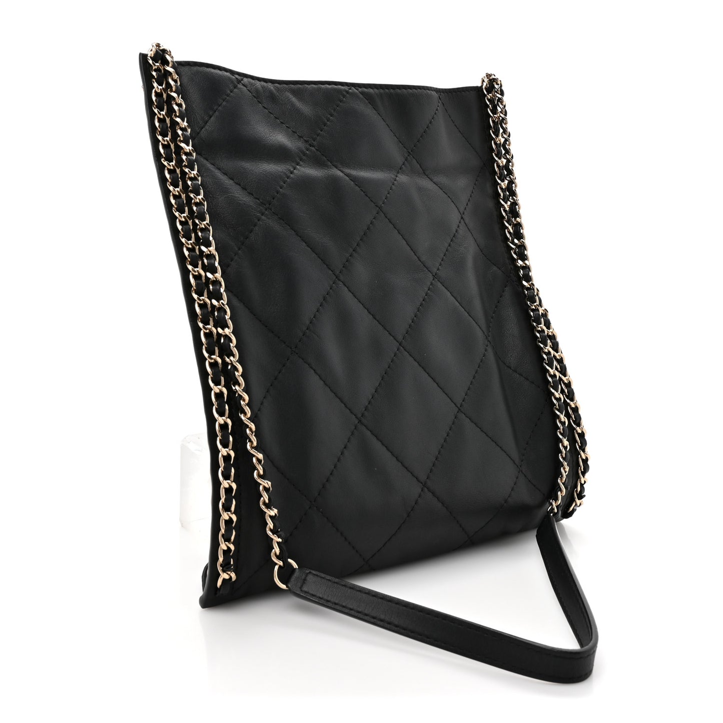 Calfskin Quilted Fringe Small Shopping Bag Black
