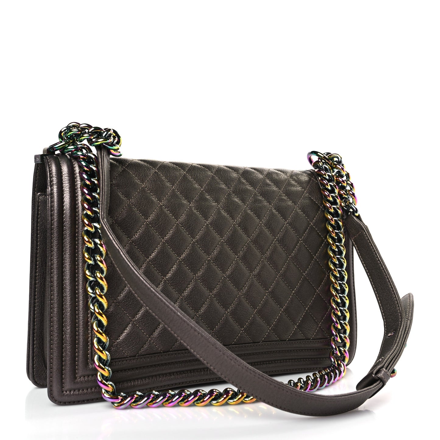 Iridescent Goatskin Quilted New Medium Boy Flap Dark Gold