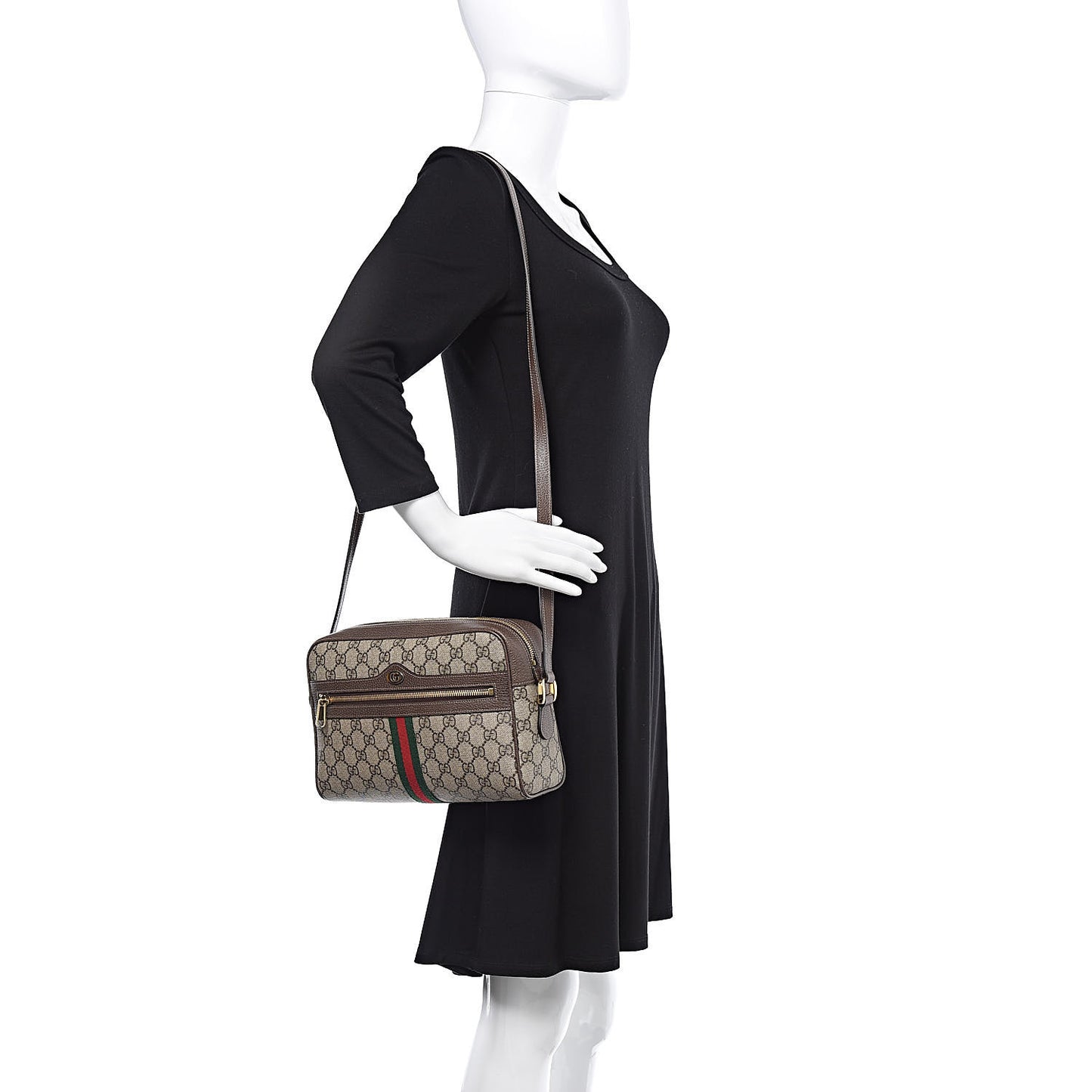 GG Supreme Monogram Web Small Ophidia Shoulder Bag Brown