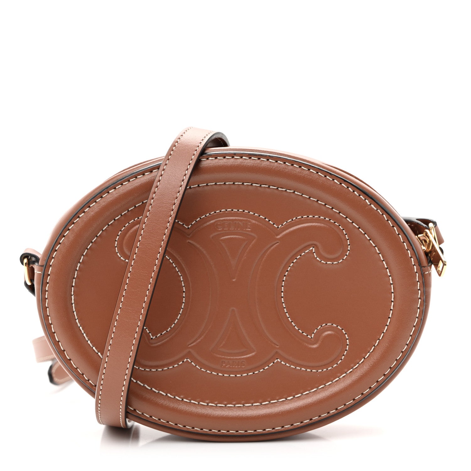 Celine Smooth Calfskin Cuir Small Triomphe Oval Crossbody Purse Tan 1 of 10