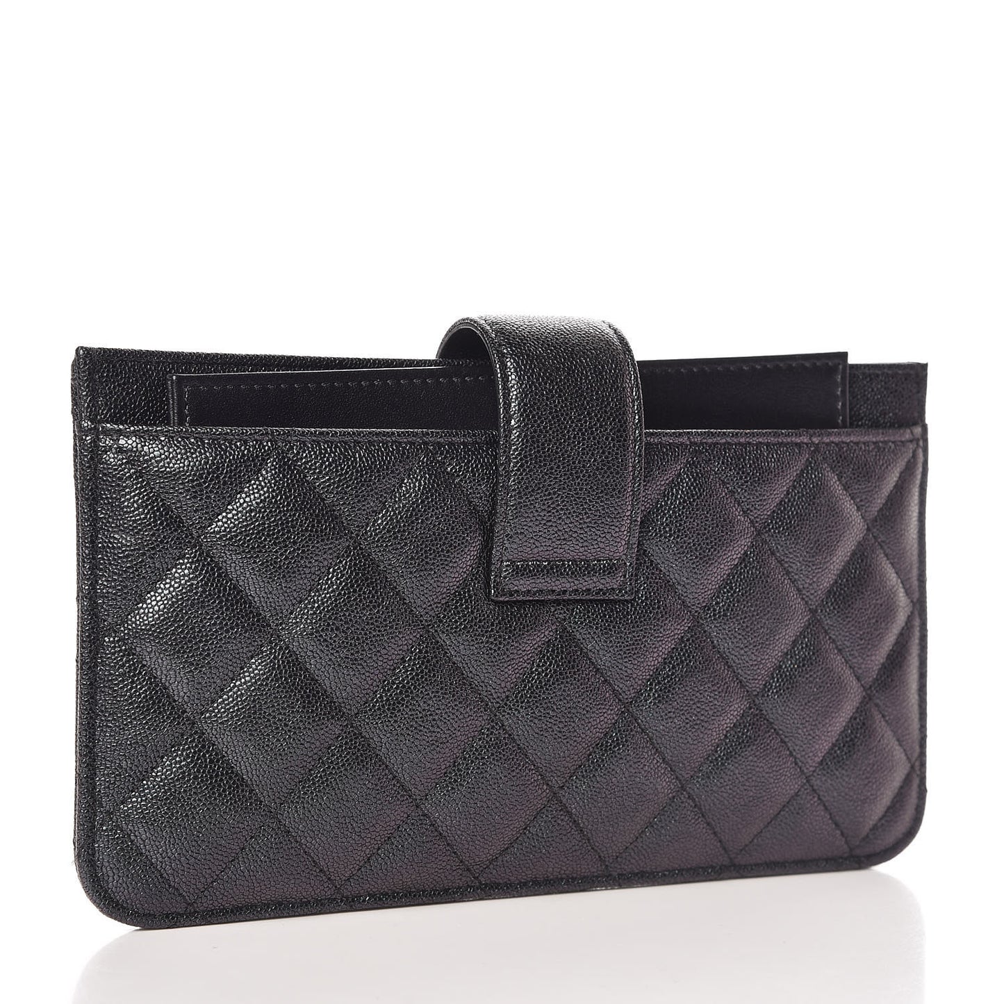 Iridescent Caviar Quilted Classic Strap Pouch Black