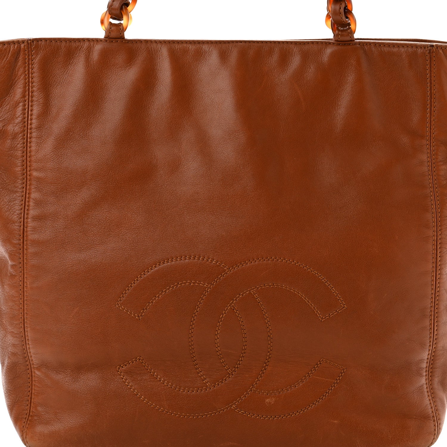 Chanel Lambskin Tortoise Chain CC Tote Brown 7 of 9