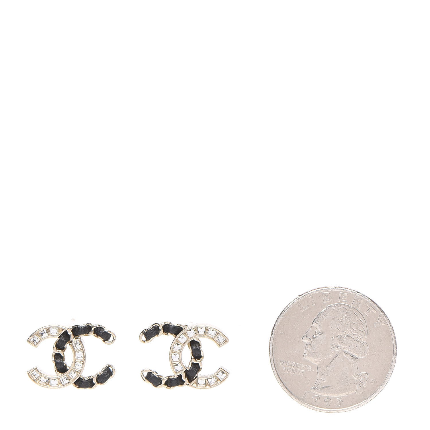 Chanel Crystal Baguette Lambskin Chain CC Vintage Allure Stud Earrings Black Gold 2 of 5