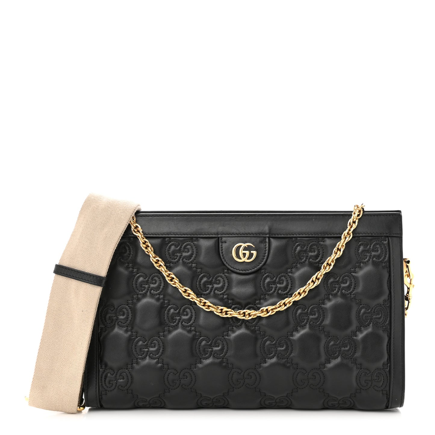 Calfskin GG Matelasse Medium Slim Chain Shoulder Bag Black Natural