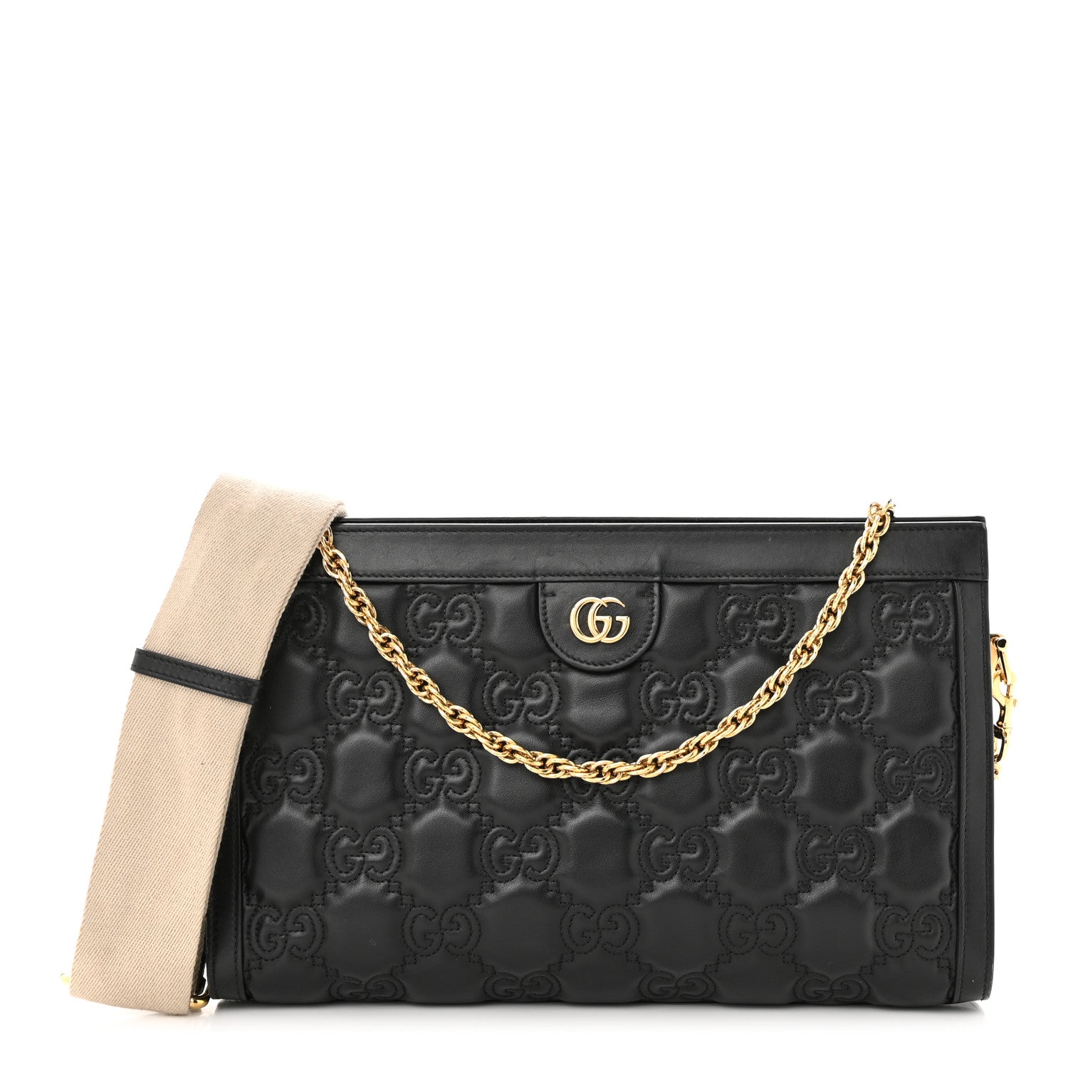 Gucci Calfskin GG Matelasse Medium Slim Chain Shoulder Bag Black Natural 1 of 14