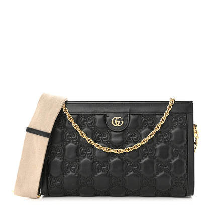 Gucci Calfskin GG Matelasse Medium Slim Chain Shoulder Bag Black Natural 1 of 14