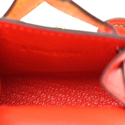 Hermes Tadelakt Chevre Mysore Kelly Quelle Idole Bag Charm Capucine Jaune De Naples Vert Vertigo Zanzibar 4 of 6