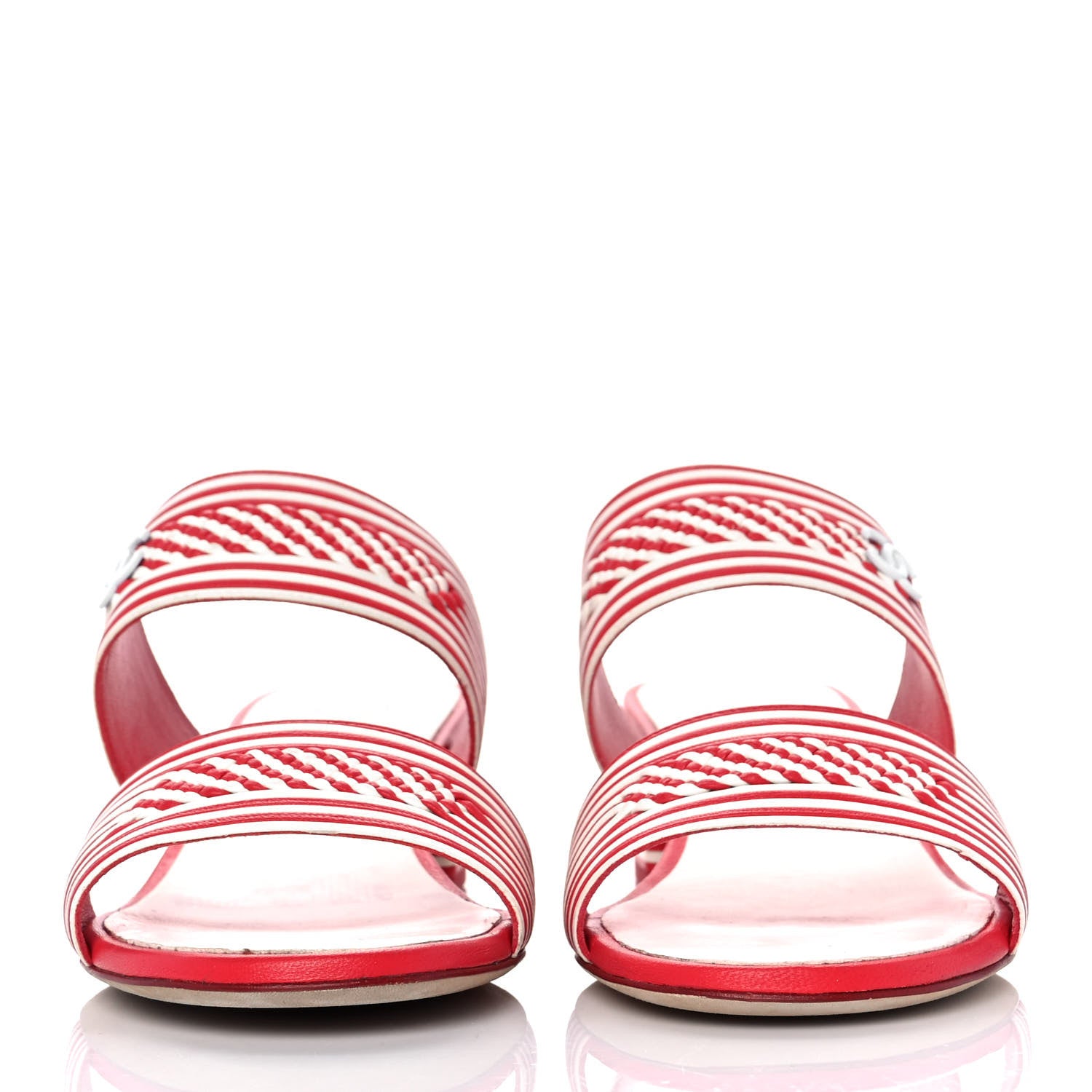 Chanel Lambskin Braided CC Sandals 38.5 White Red 2 of 10