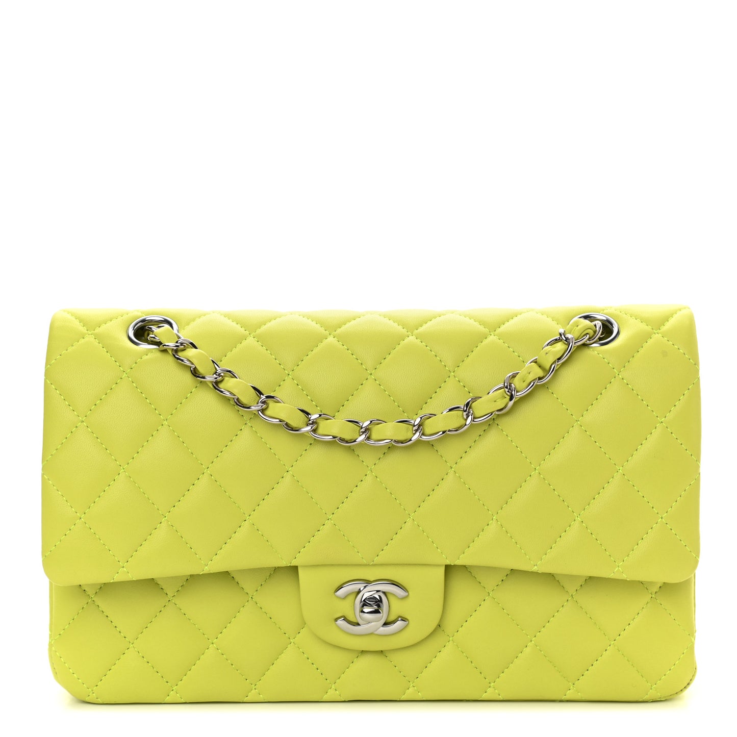 Lambskin Quilted Medium Double Flap Yellow