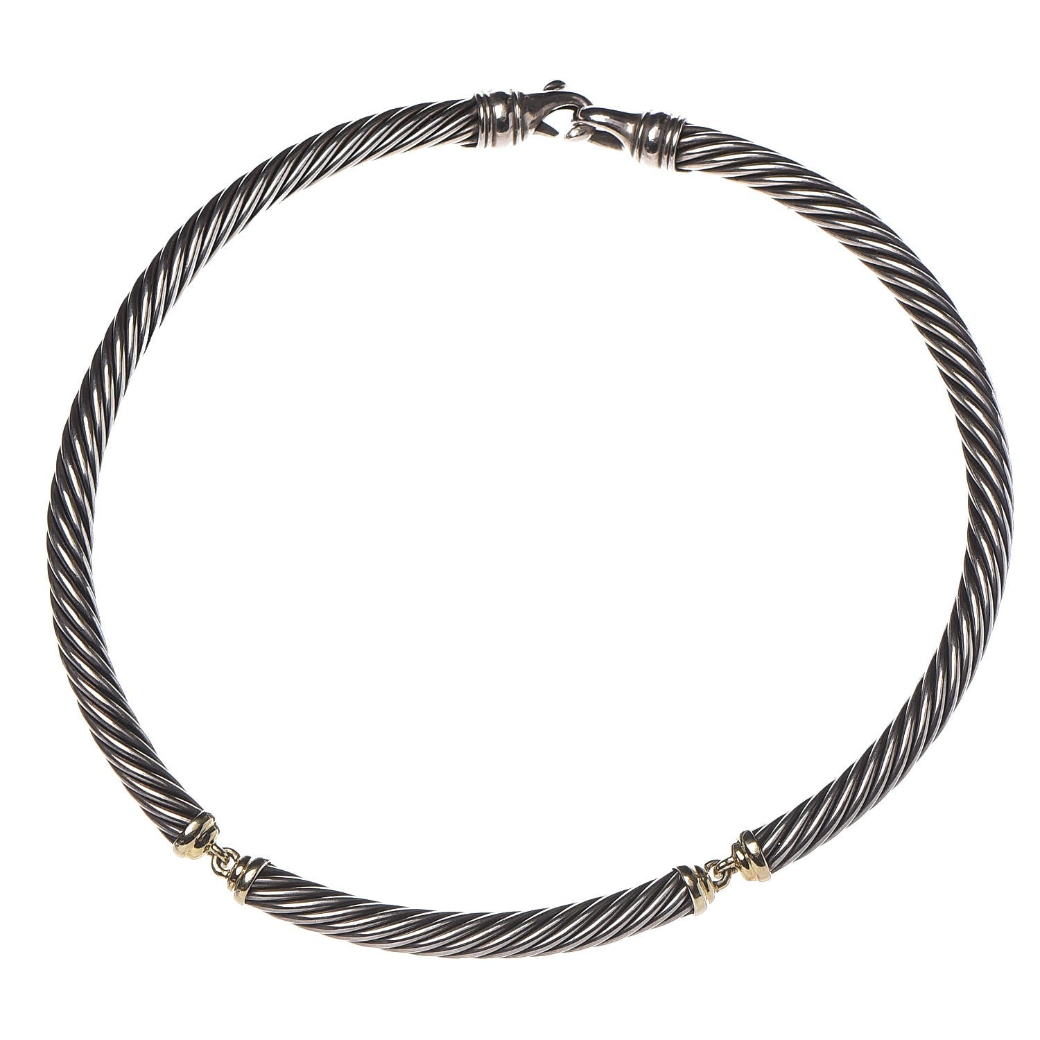 David Yurman Sterling Silver 14K Gold Cable Choker 7mm Necklace 7 of 11