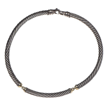 David Yurman Sterling Silver 14K Gold Cable Choker 7mm Necklace 7 of 11