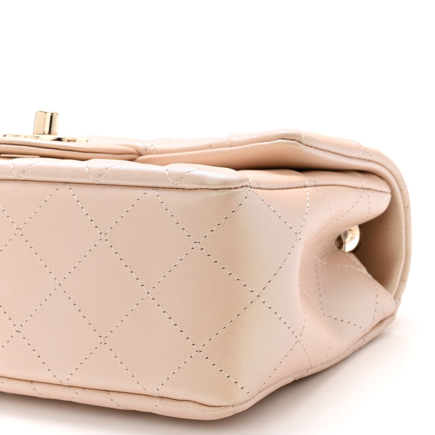 Iridescent Calfskin Quilted Mini Rectangular Flap Beige