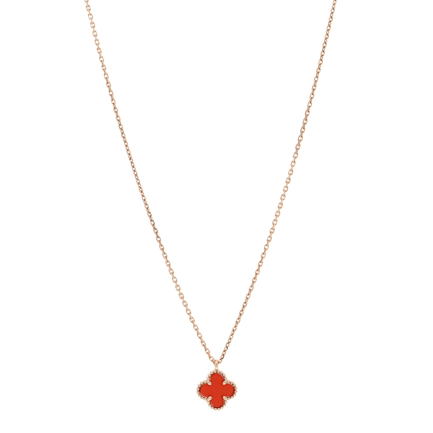 18K Rose Gold Carnelian Sweet Alhambra Pendant Necklace