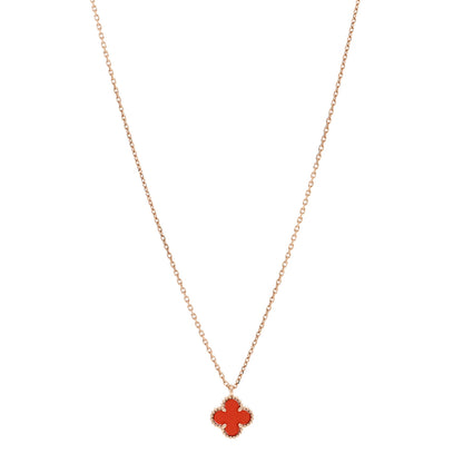 Van Cleef & Arpels 18K Rose Gold Carnelian Sweet Alhambra Pendant Necklace 1 of 6