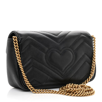 Gucci Calfskin Matelasse Super Mini GG Marmont Shoulder Bag Black 3 of 12