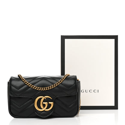 Gucci Calfskin Matelasse Super Mini GG Marmont Shoulder Bag Black 11 of 11