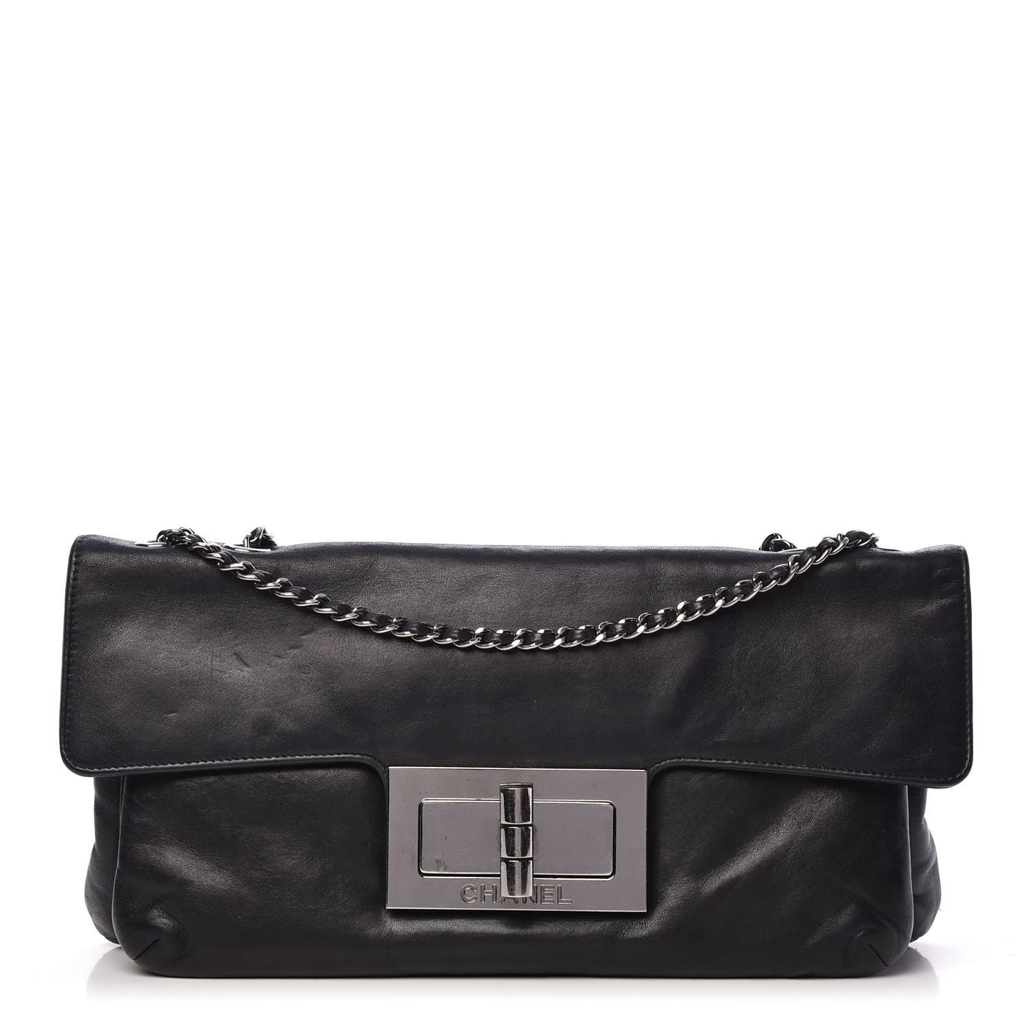 Lambskin Mademoiselle Lock Flap Pochette Black