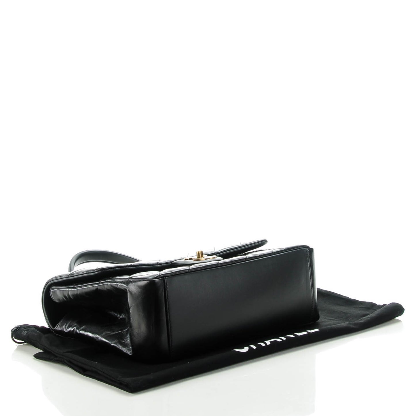 Calfskin Quilted Large Gold Bar Top Handle Flap Black