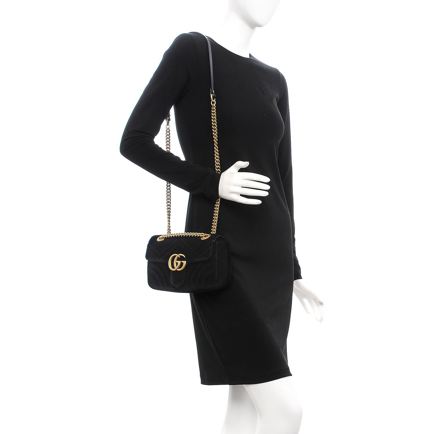 Velvet Matelasse Mini GG Marmont Shoulder Bag Black