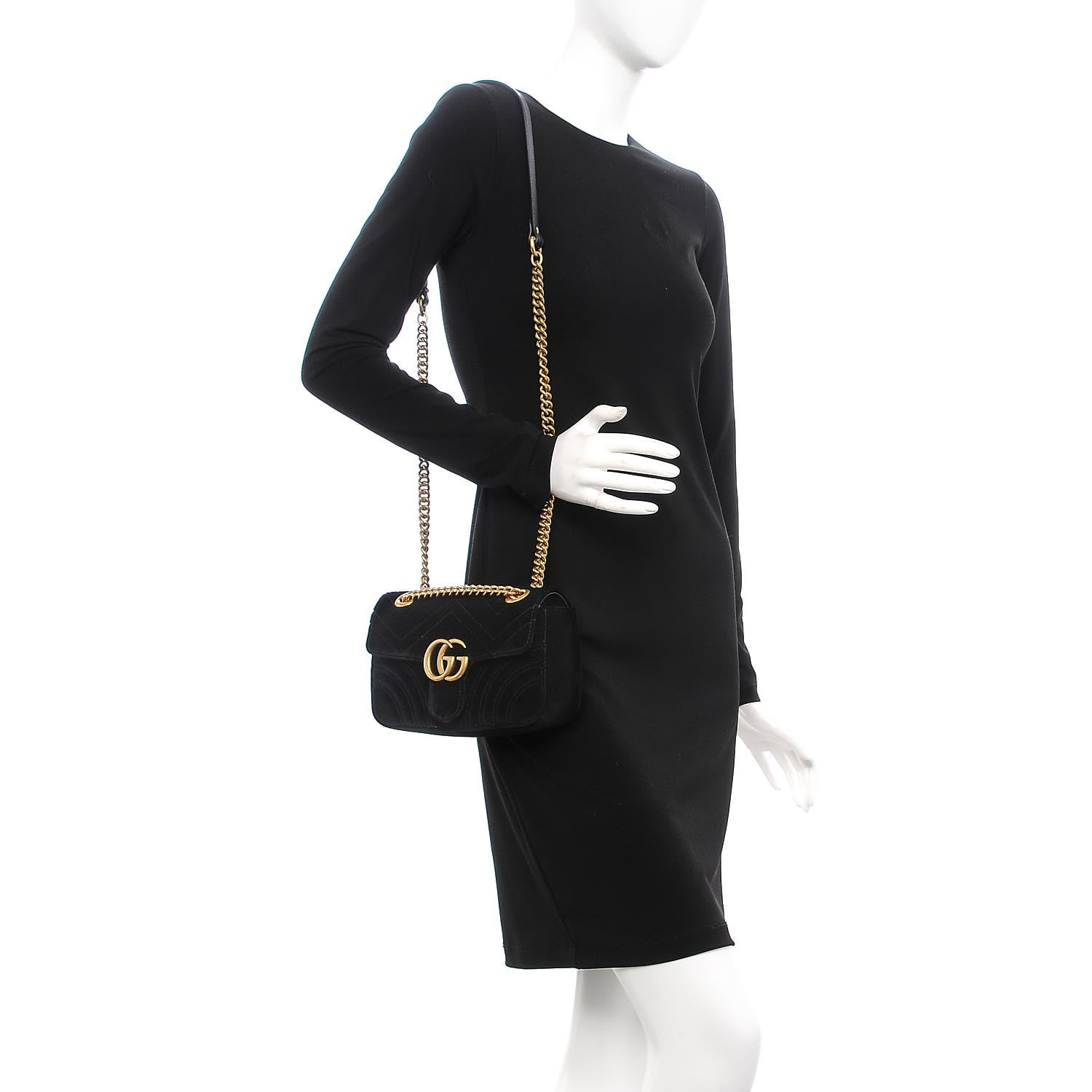 Gucci Velvet Matelasse Mini GG Marmont Shoulder Bag Black 2 of 8