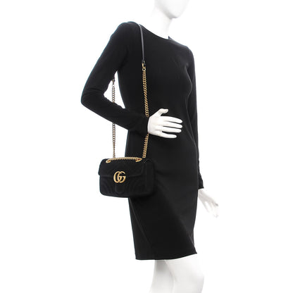 Gucci Velvet Matelasse Mini GG Marmont Shoulder Bag Black 2 of 8