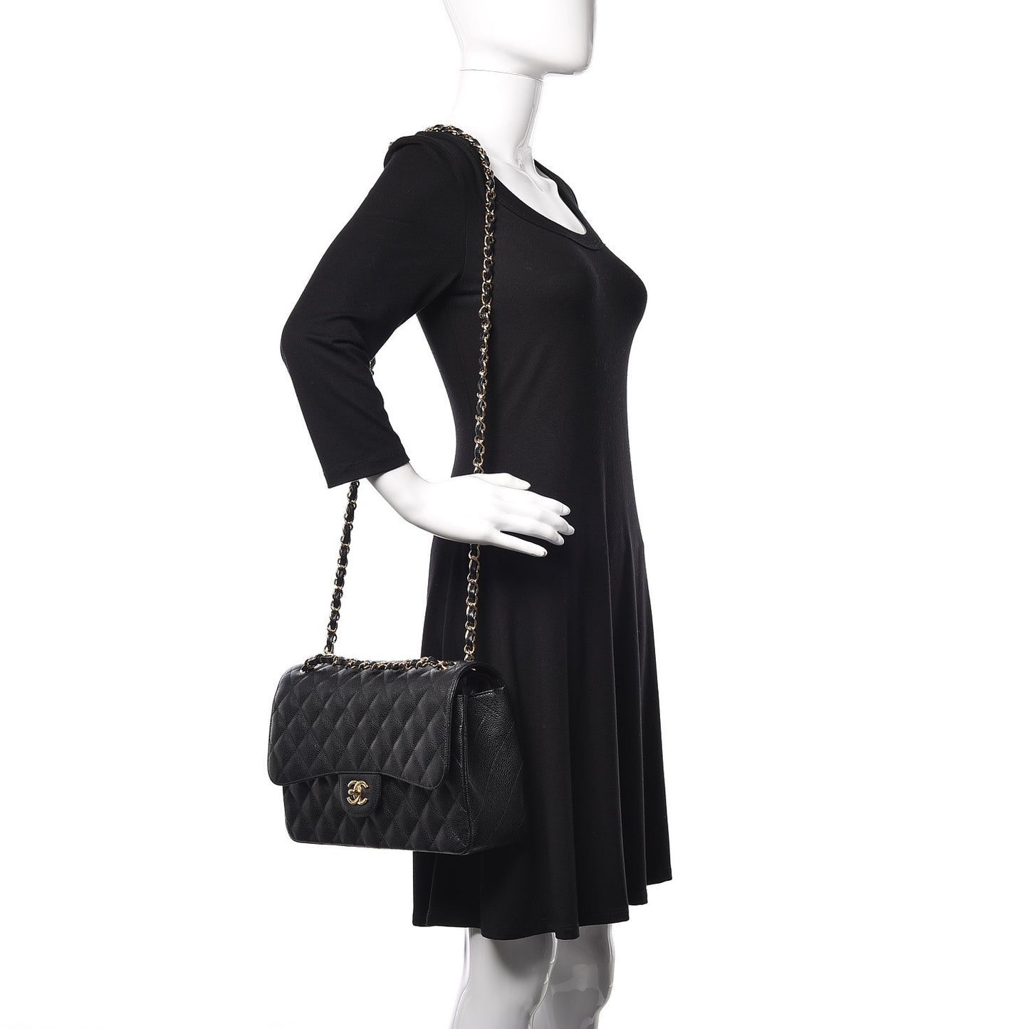 Caviar Quilted Jumbo Double Flap Black