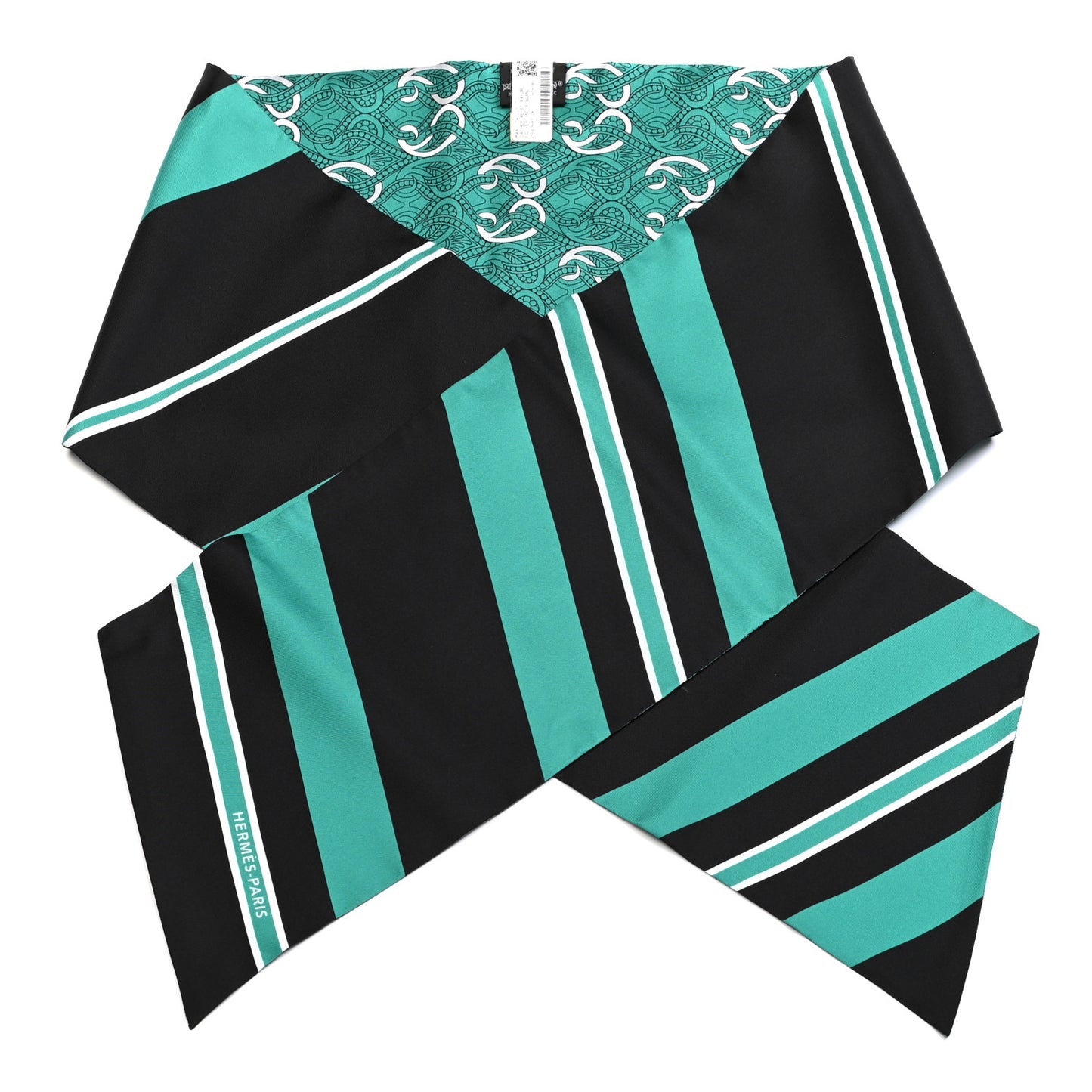 Silk Cachemire Et Rayure Maxi Twilly Cut Vert Black White