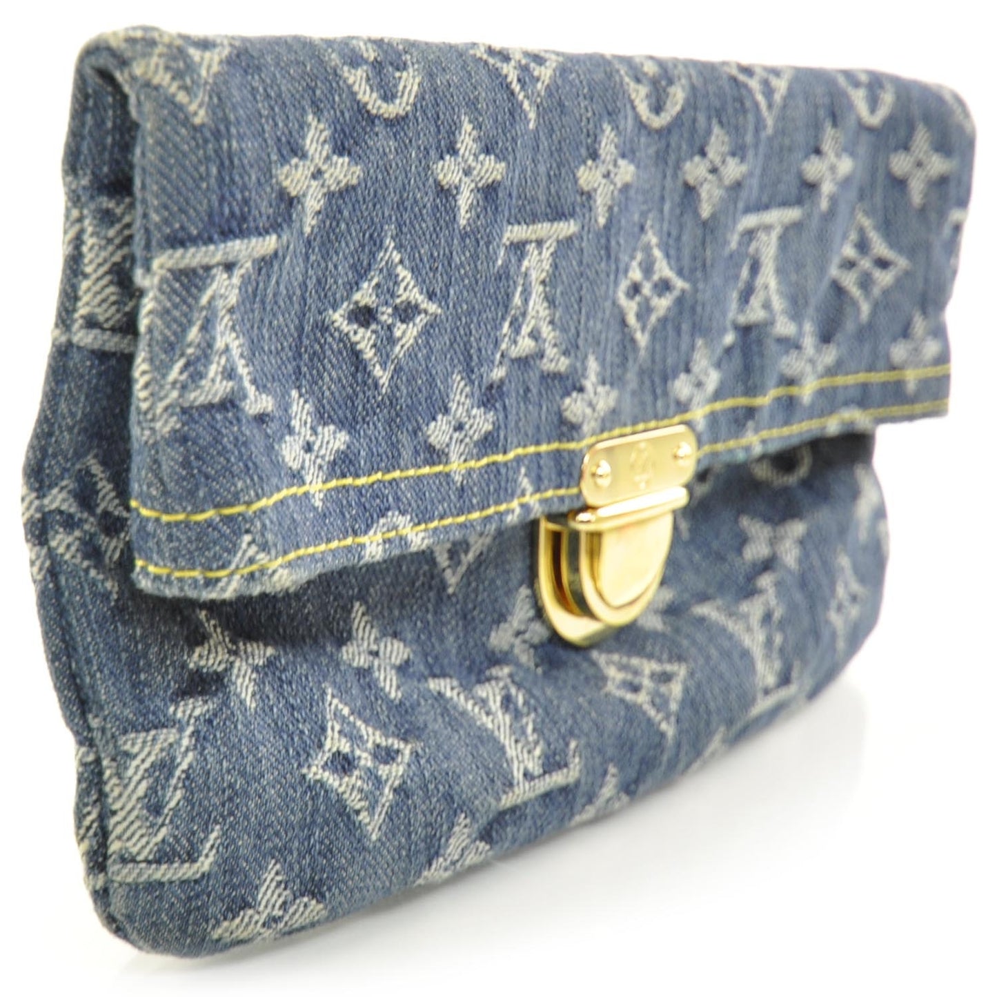 Monogram Denim Pochette Plat Clutch Blue