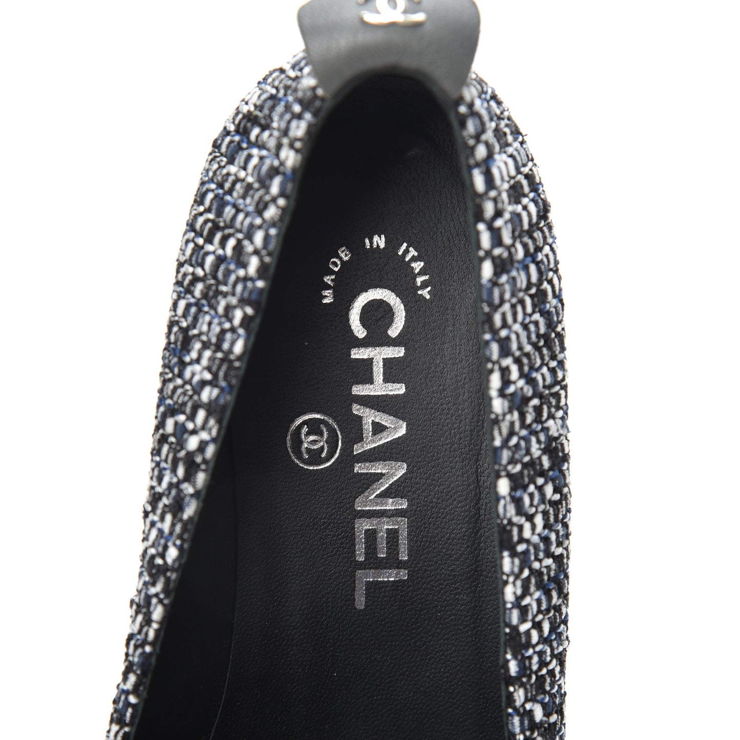 Tweed Lambskin Cap Toe Chain Moccasin Loafers 37 Dark Grey Blue White