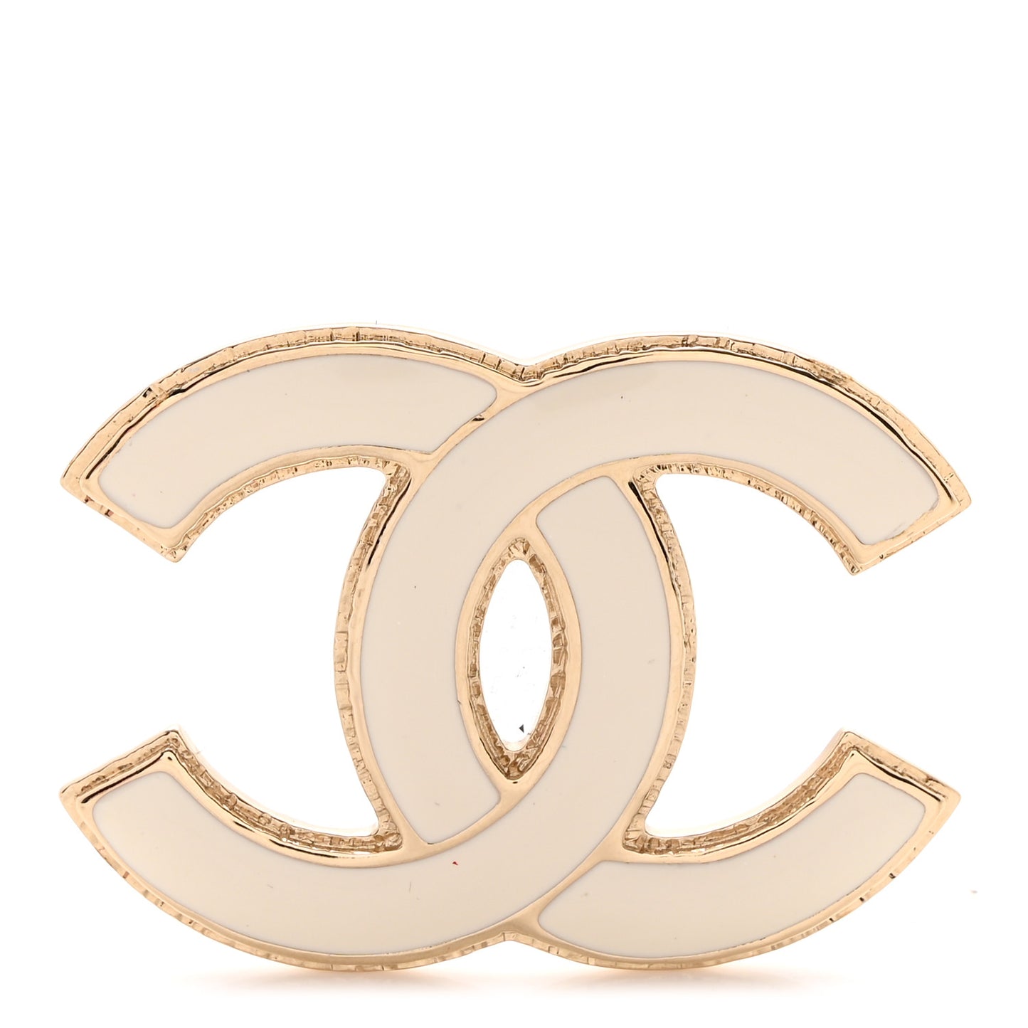 Metal Enamel CC Brooch White Light Gold