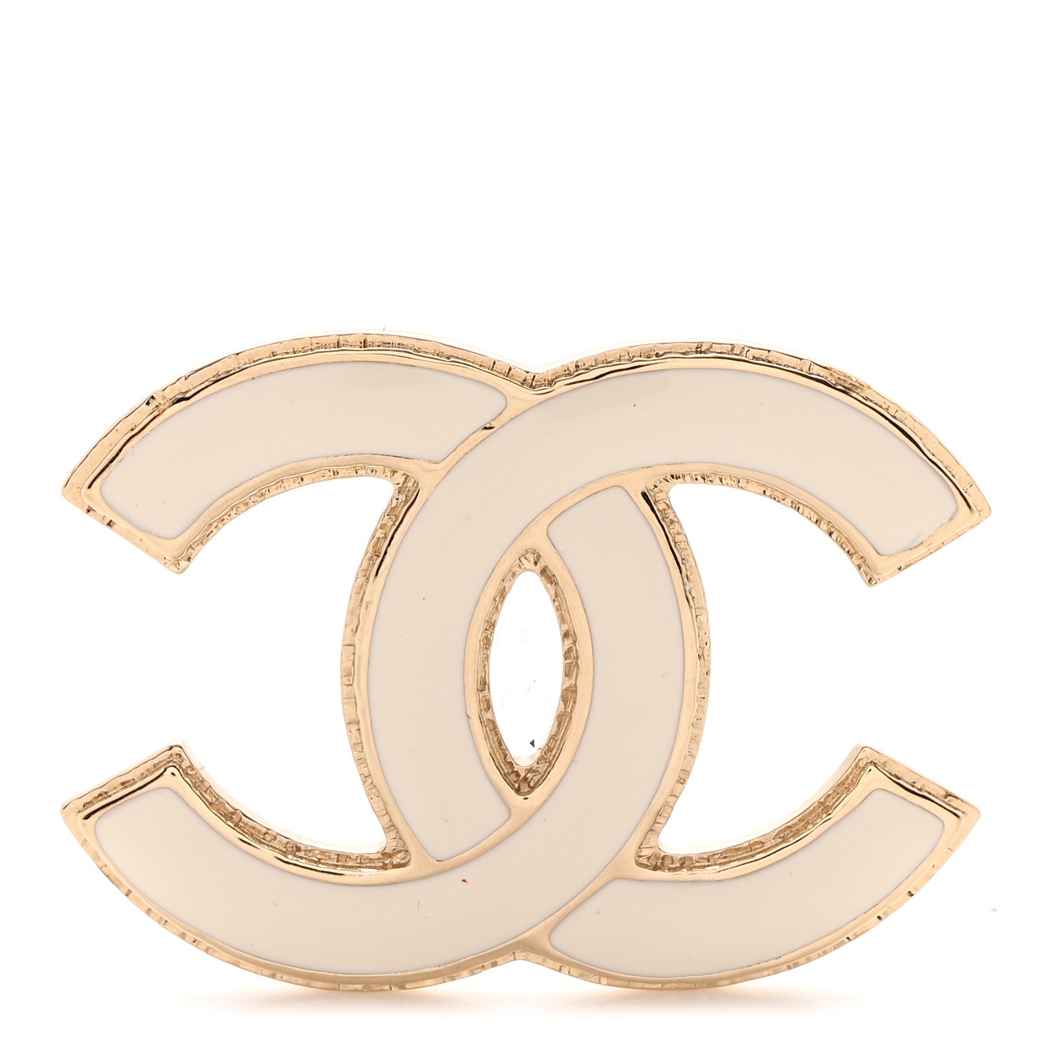 Chanel Metal Enamel CC Brooch White Light Gold 1 of 4
