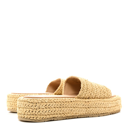 Prada Raffia Metal Triangle Logo Woven Flatform 35mm Slide Sandals 38 Naturale 4 of 8