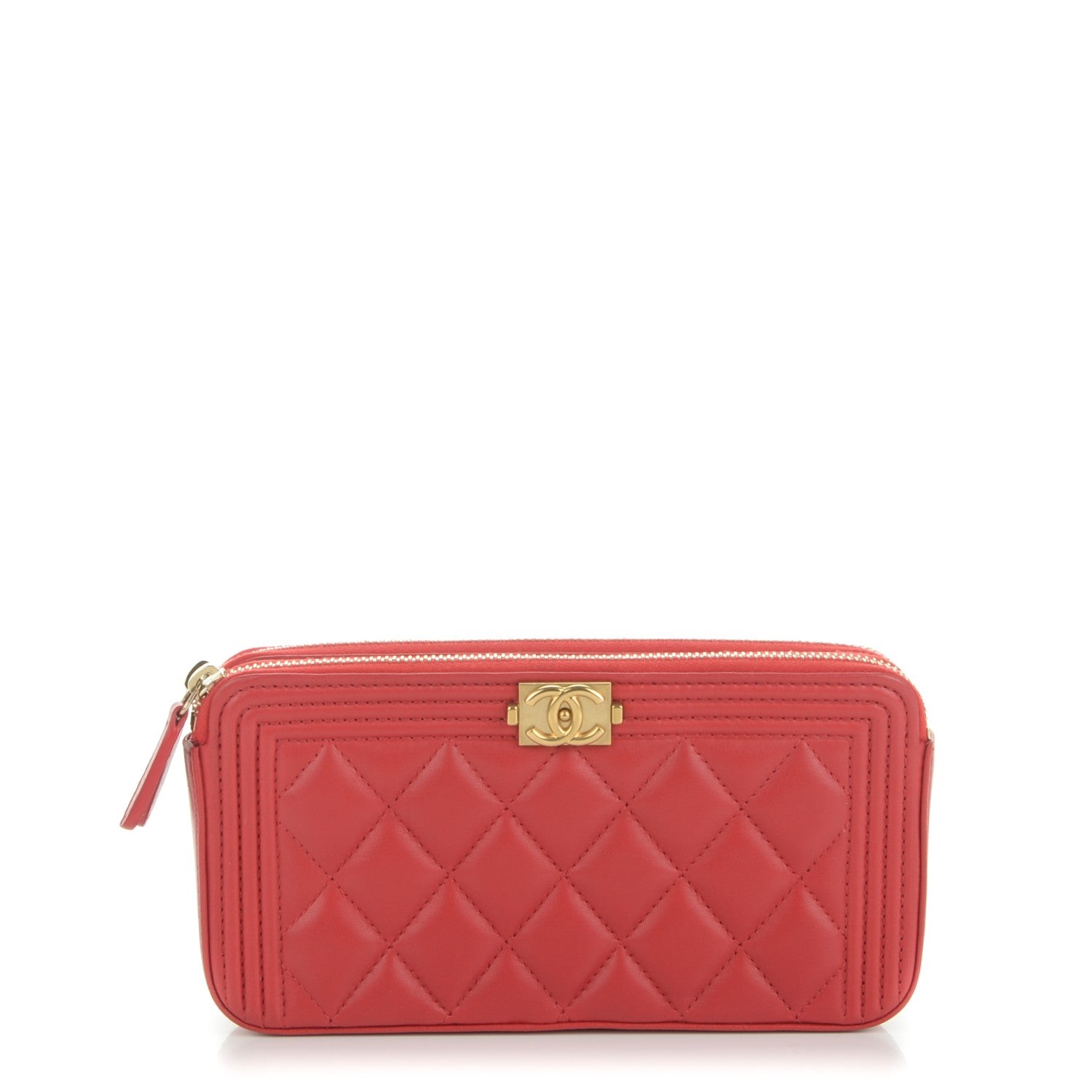 Chanel Lambskin Quilted Small Boy Clutch With Chain Red 1 of 8