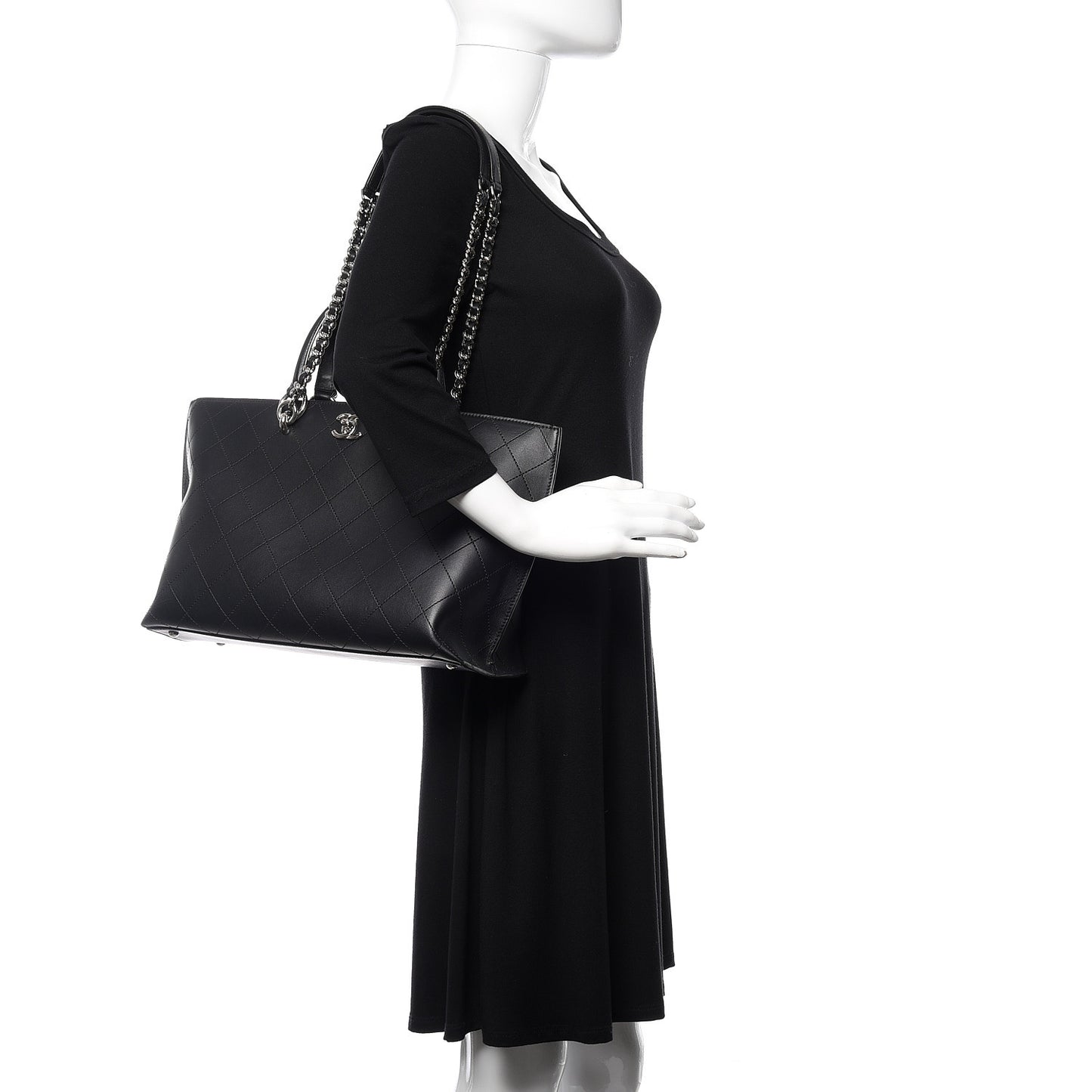 Calfskin Stitched Shopping Tote Black
