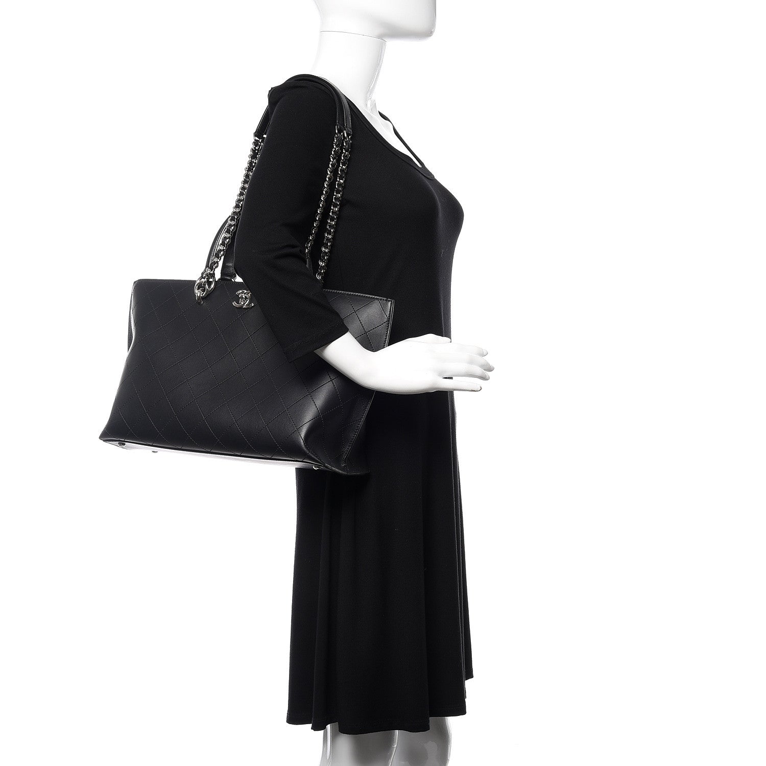 Chanel Calfskin Stitched Shopping Tote Black 2 of 10